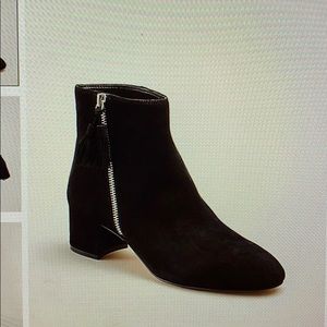 Ann Taylor Kyle Suede Tassel Bock Heel Booties